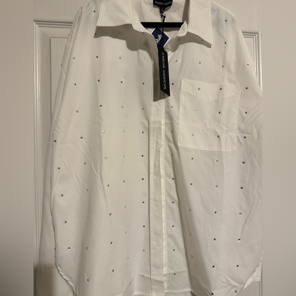 Modern Works L Embellished White Blouse